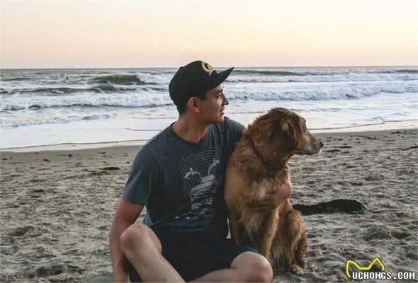 不舍帅爸出门上班，超暖黄金猎犬给他抱抱让人融化:你要早点回来